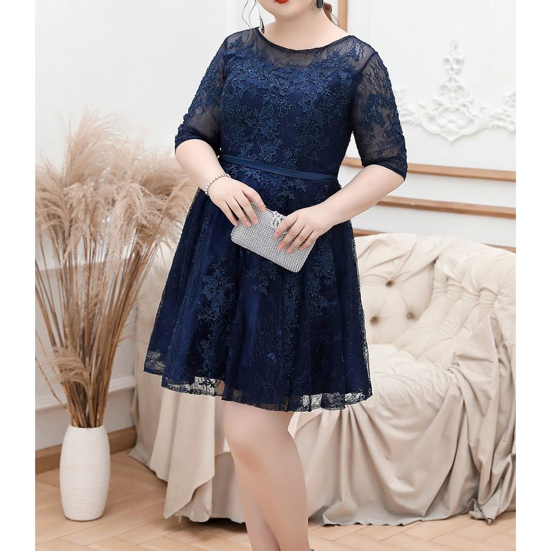 【3XL〜7XL】シアーウエストマークミディドレス　2type　D2055