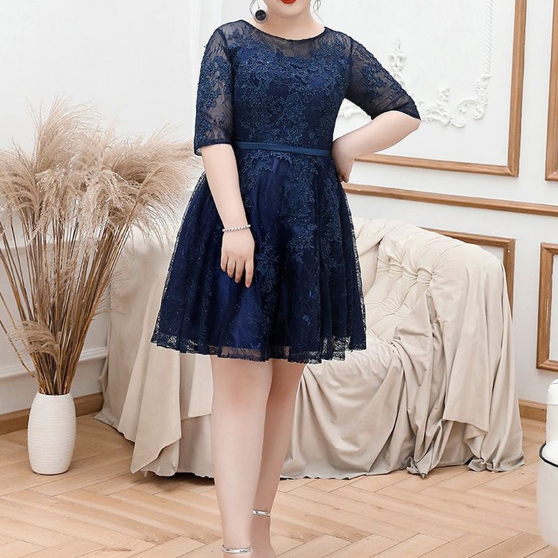 【3XL〜7XL】シアーウエストマークミディドレス　2type　D2055