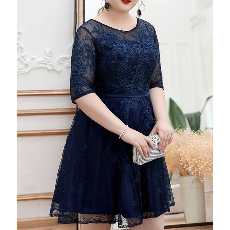 【3XL〜7XL】シアーウエストマークミディドレス　2type　D2055