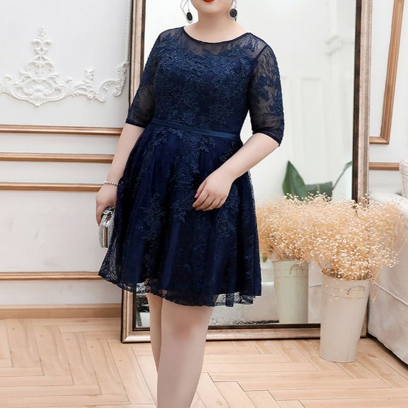 【3XL〜7XL】シアーウエストマークミディドレス　2type　D2055