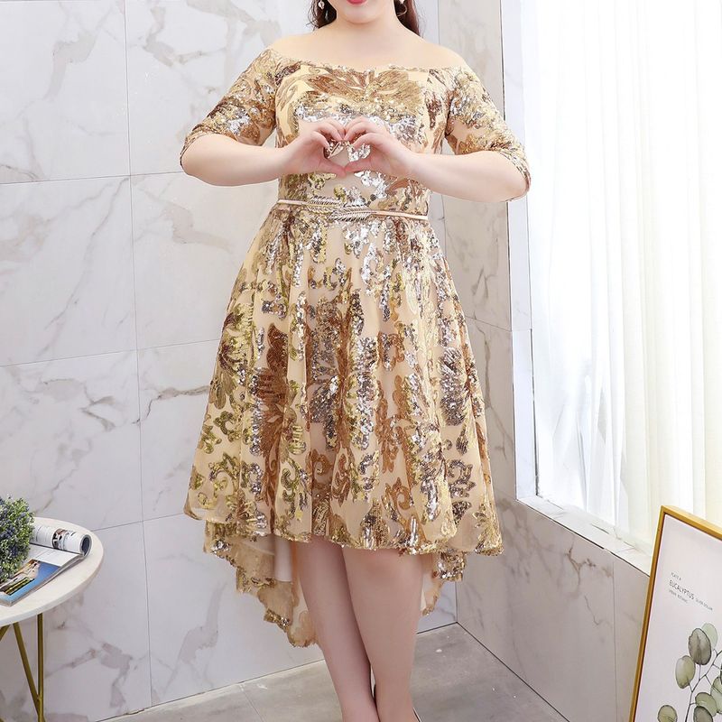 【3XL〜7XL】スパンコールフィッシュテールドレス　D2056