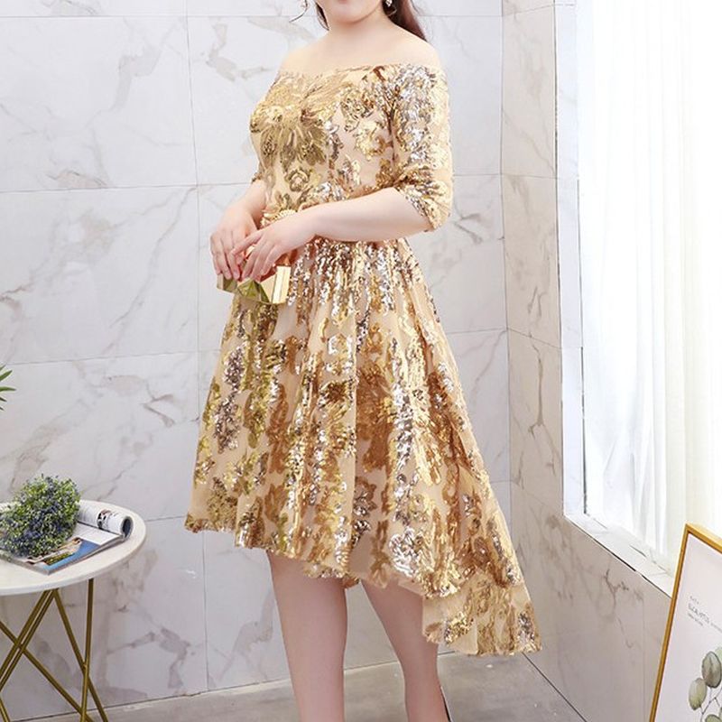 【3XL〜7XL】スパンコールフィッシュテールドレス　D2056