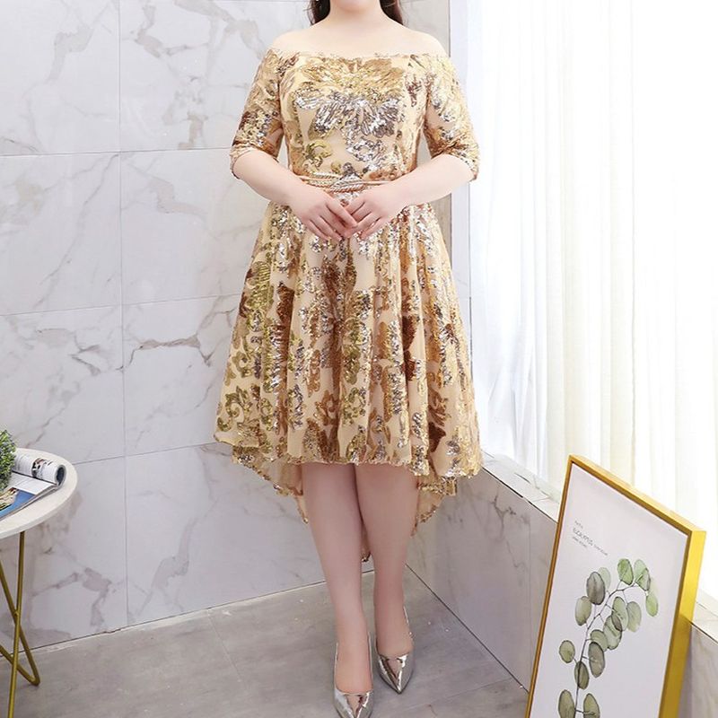 【3XL〜7XL】スパンコールフィッシュテールドレス　D2056