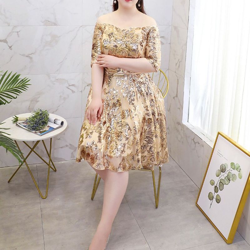 【3XL〜7XL】スパンコールフィッシュテールドレス　D2056