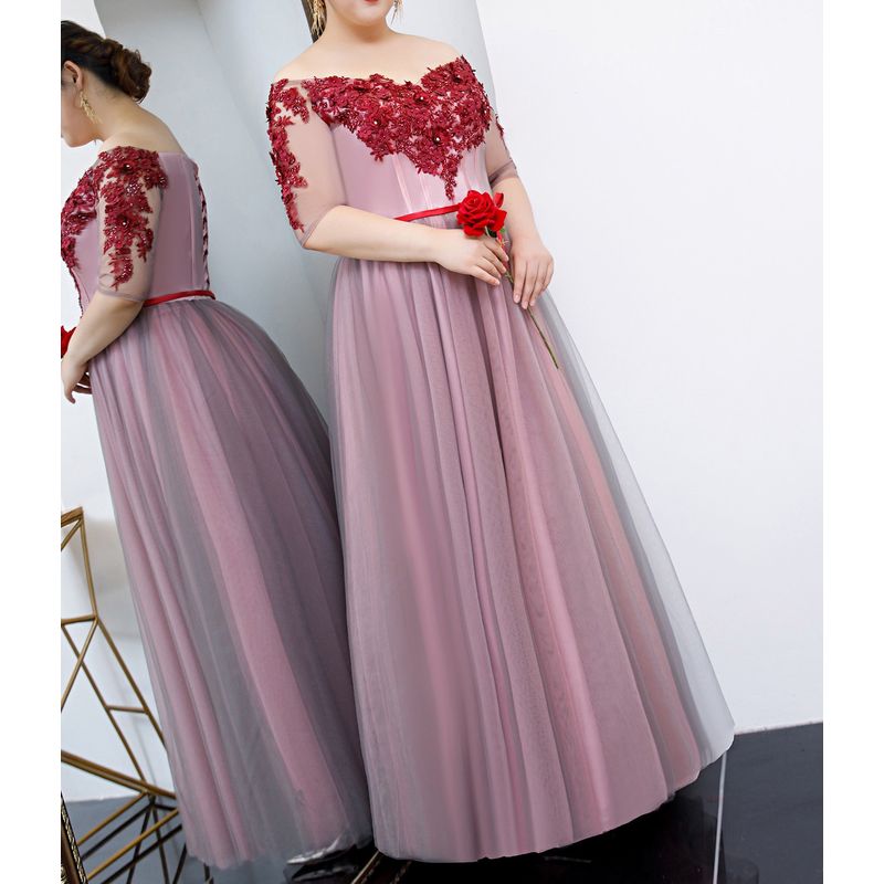 【3XL〜7XL】フラワーオフショルダーシアードレス　D2058