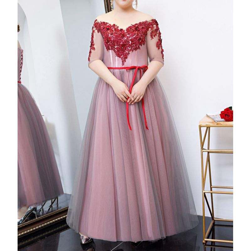 【3XL〜7XL】フラワーオフショルダーシアードレス　D2058