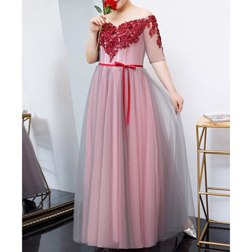 【3XL〜7XL】フラワーオフショルダーシアードレス　D2058