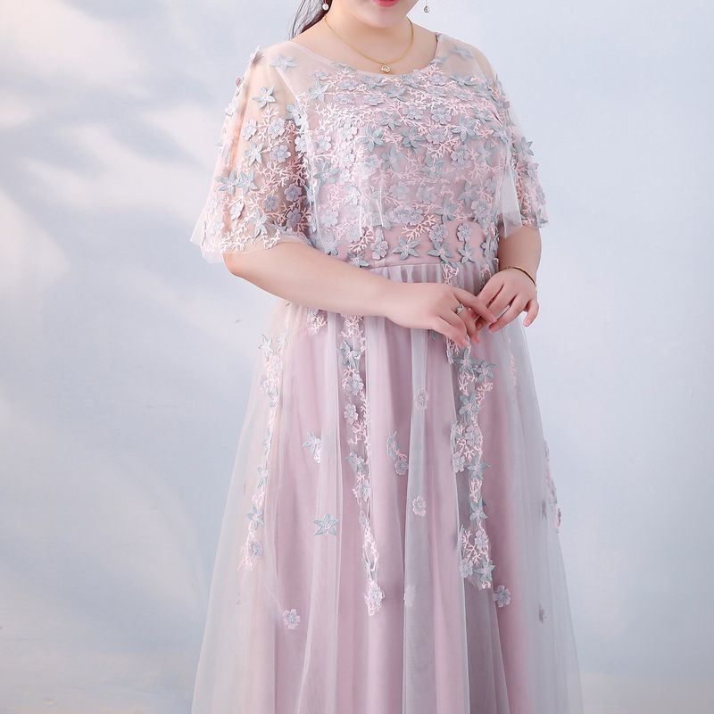 【3XL〜7XL】ペールピンクシアーフラワードレス　D2059