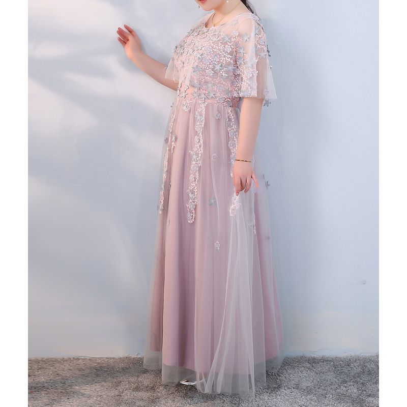 【3XL〜7XL】ペールピンクシアーフラワードレス　D2059