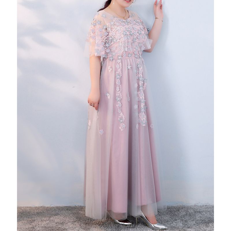 【3XL〜7XL】ペールピンクシアーフラワードレス　D2059