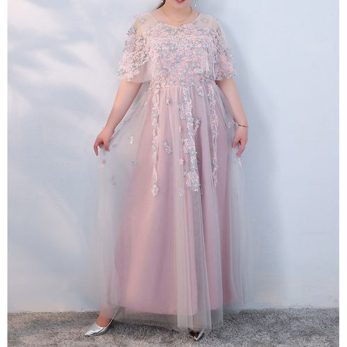【3XL〜7XL】ペールピンクシアーフラワードレス　D2059