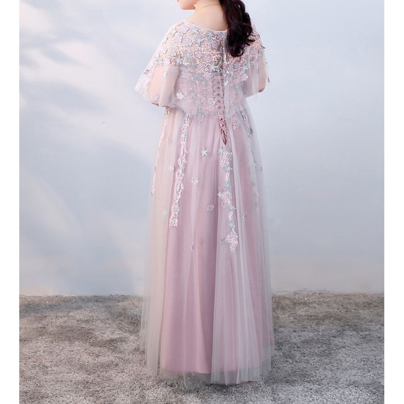 【3XL〜7XL】ペールピンクシアーフラワードレス　D2059
