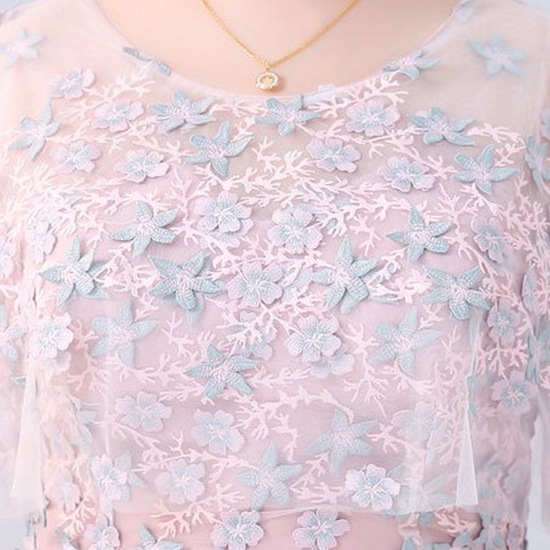 【3XL〜7XL】ペールピンクシアーフラワードレス　D2059