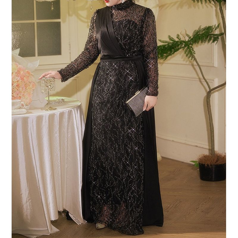 【3XL〜7XL】ノーブルシアーグリッタードレス　D2060