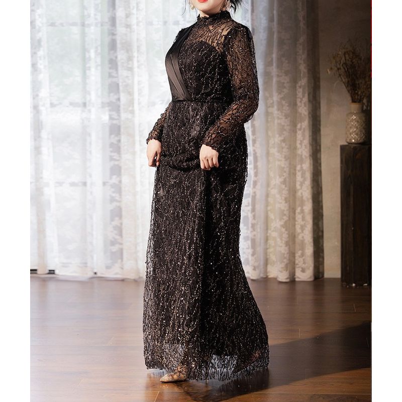 【3XL〜7XL】ノーブルシアーグリッタードレス　D2060