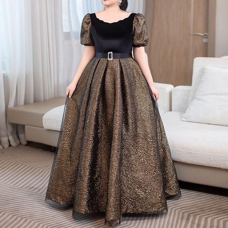 【3XL〜7XL】リュクスゴールドフレアドレス　D2061