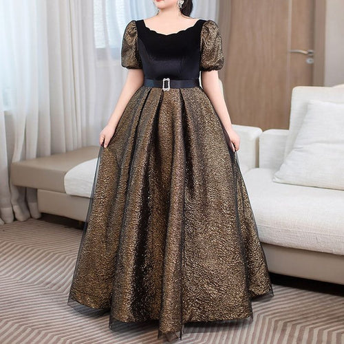 【3XL〜7XL】リュクスゴールドフレアドレス　D2061