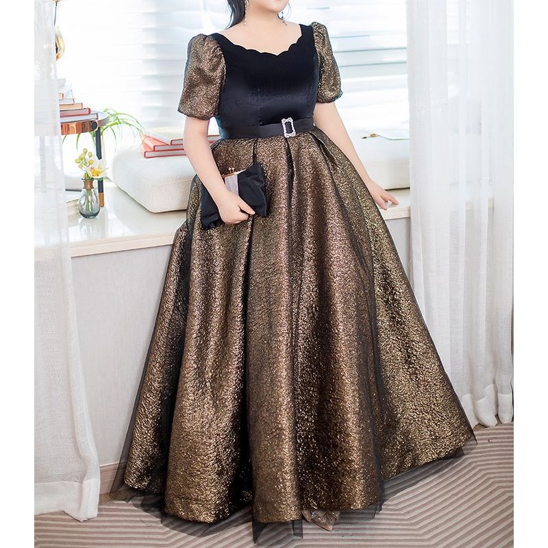 【3XL〜7XL】リュクスゴールドフレアドレス　D2061