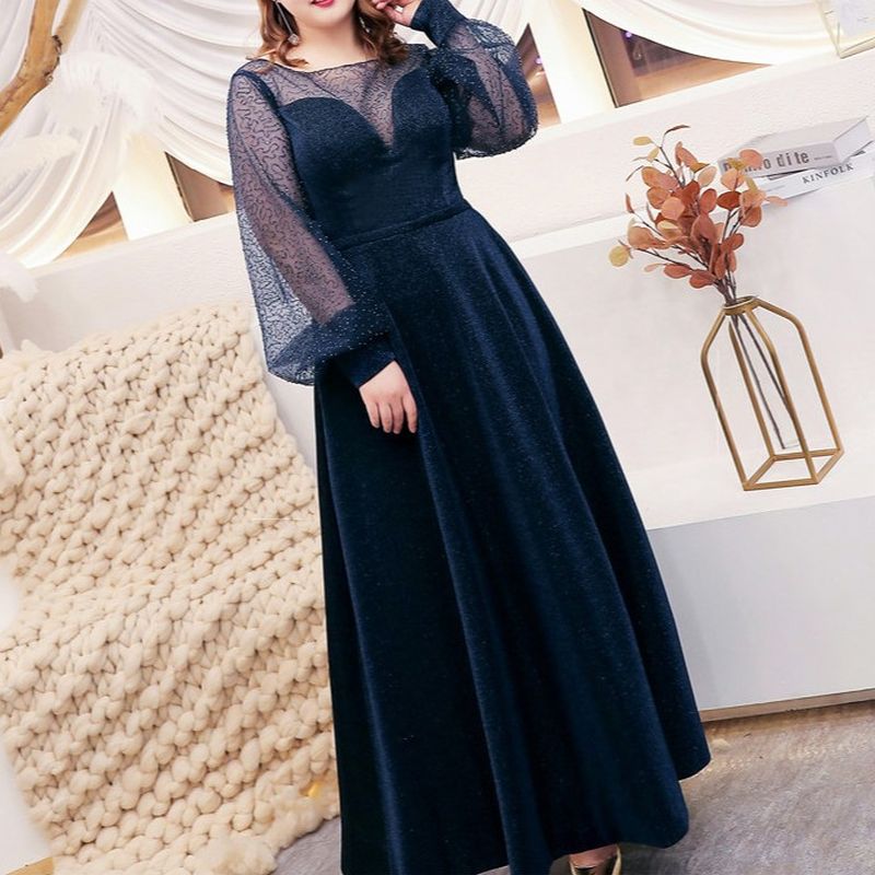 【3XL〜7XL】ミッドナイトシアースリーブドレス　D2071