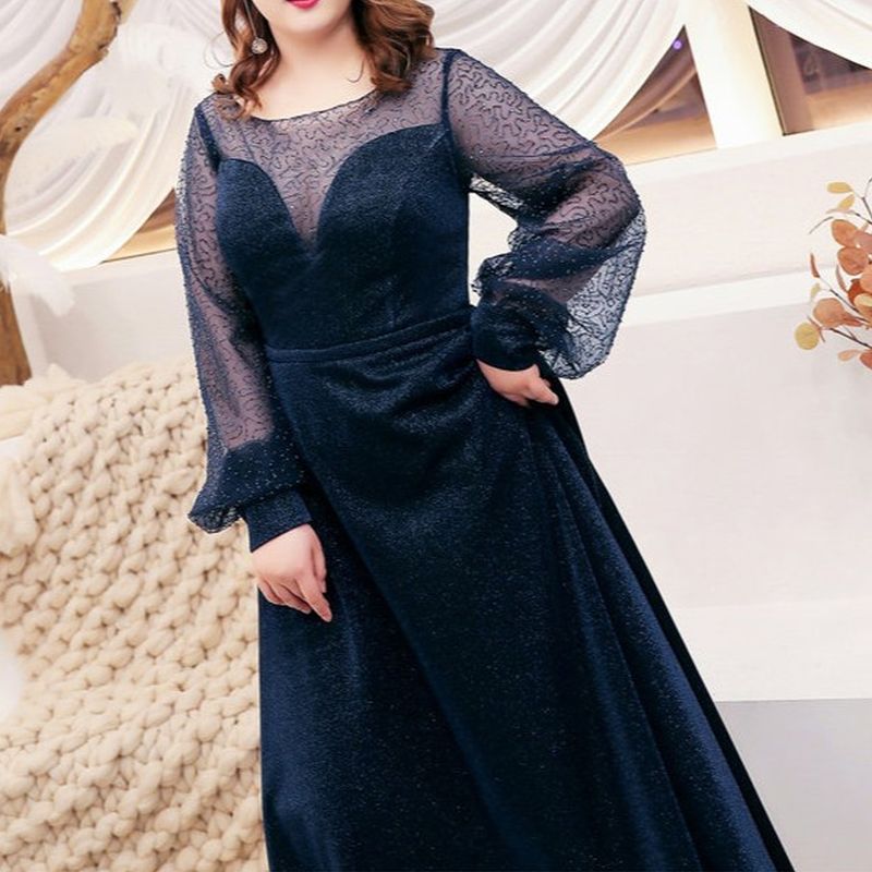 【3XL〜7XL】ミッドナイトシアースリーブドレス　D2071