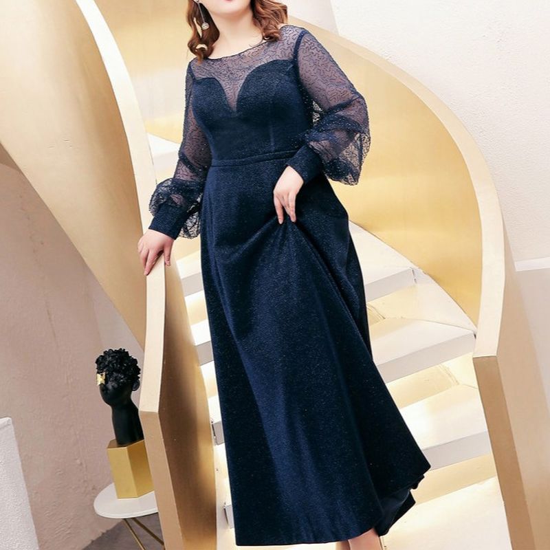 【3XL〜7XL】ミッドナイトシアースリーブドレス　D2071