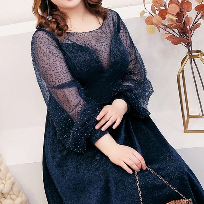 【3XL〜7XL】ミッドナイトシアースリーブドレス　D2071