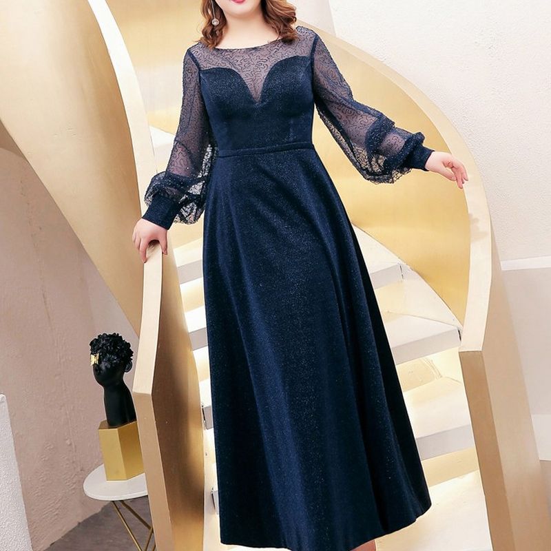 【3XL〜7XL】ミッドナイトシアースリーブドレス　D2071