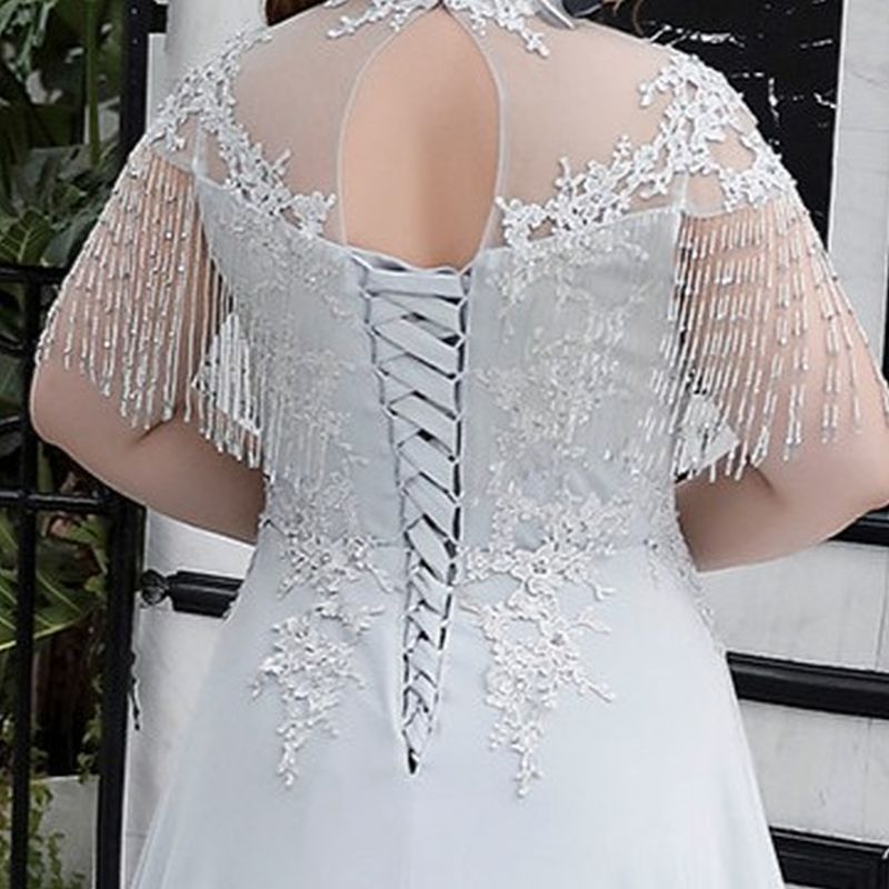 【3XL〜7XL】ビーズクチュールロングトレーンドレス　D2074