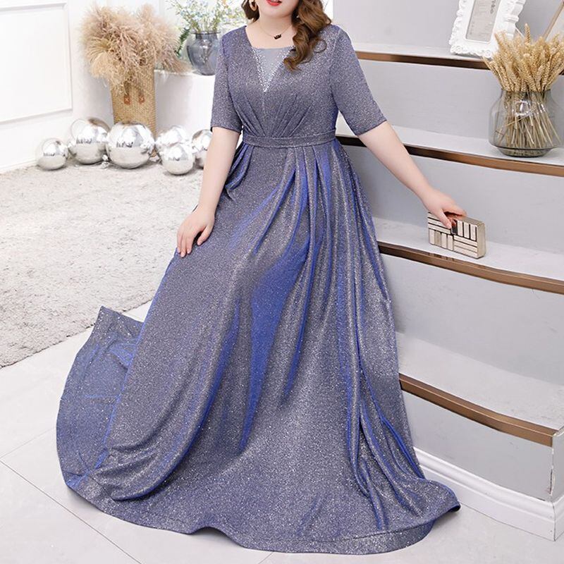 【3XL〜7XL】ハーフスリーブグリッタードレス　D1559