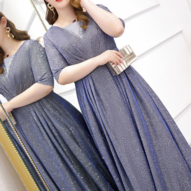 【3XL〜7XL】ハーフスリーブグリッタードレス　D1559