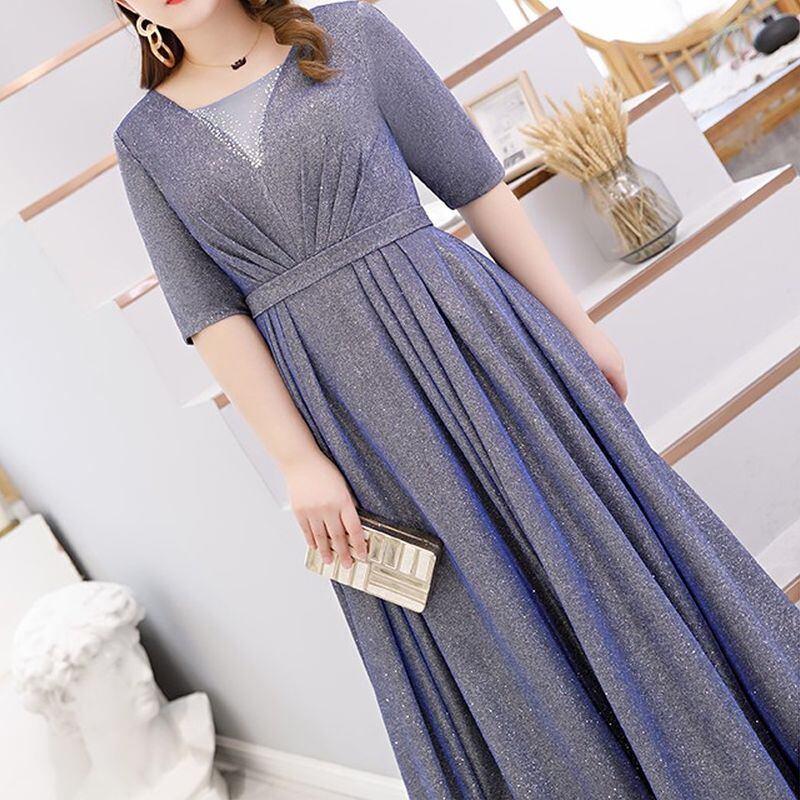 【3XL〜7XL】ハーフスリーブグリッタードレス　D1559