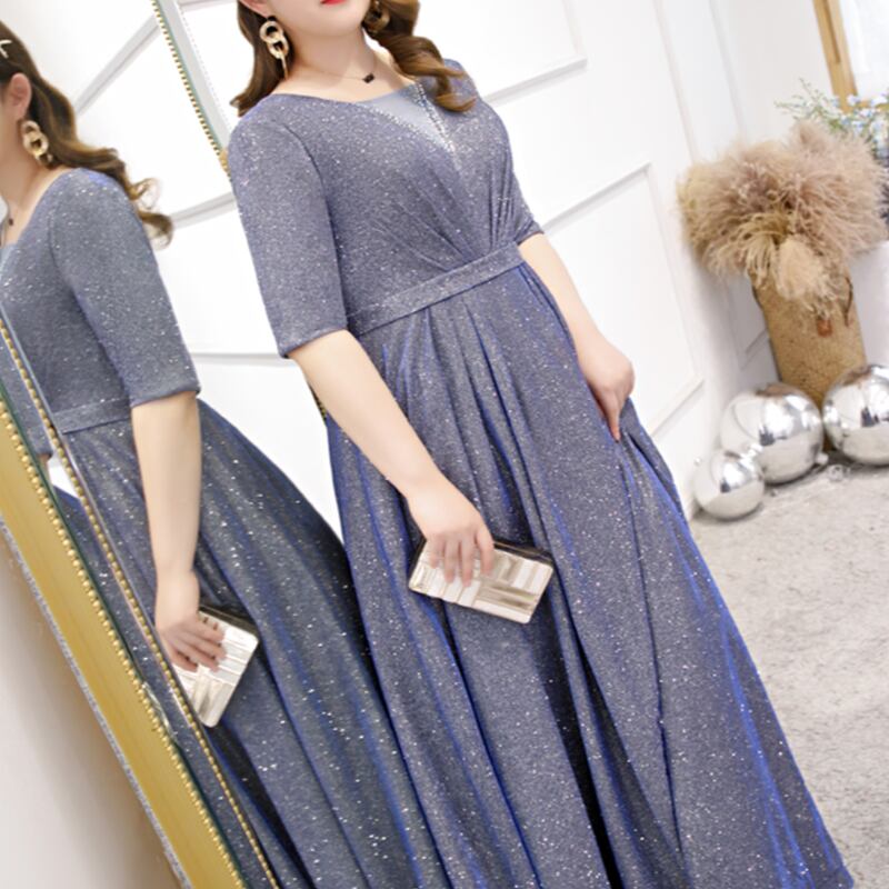 【3XL〜7XL】ハーフスリーブグリッタードレス　D1559