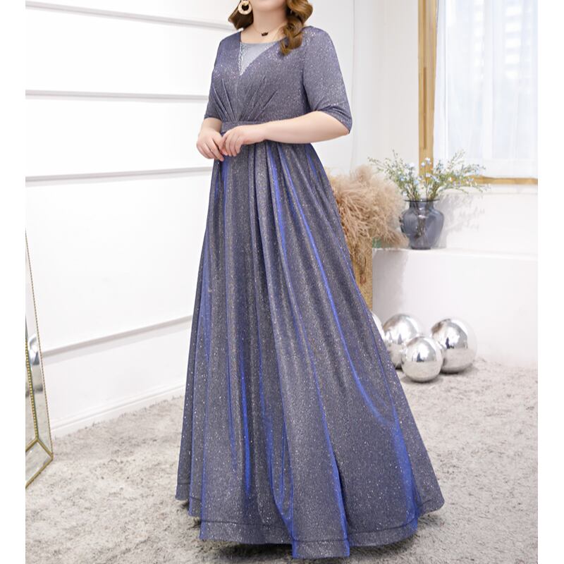 【3XL〜7XL】ハーフスリーブグリッタードレス　D1559