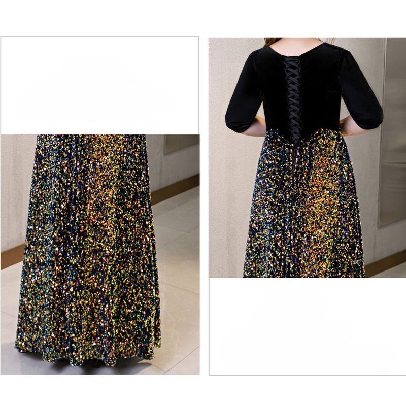 【3XL〜7XL】ベルベットスパンコールドレス　D1558