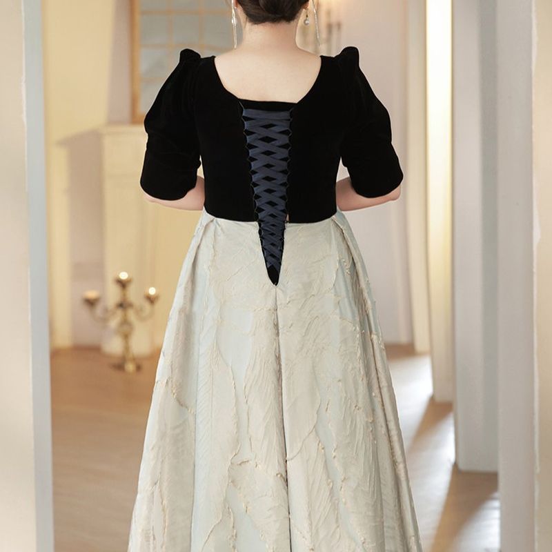 【3XL〜7XL】リーフジャガード切替デザインドレス　D2069