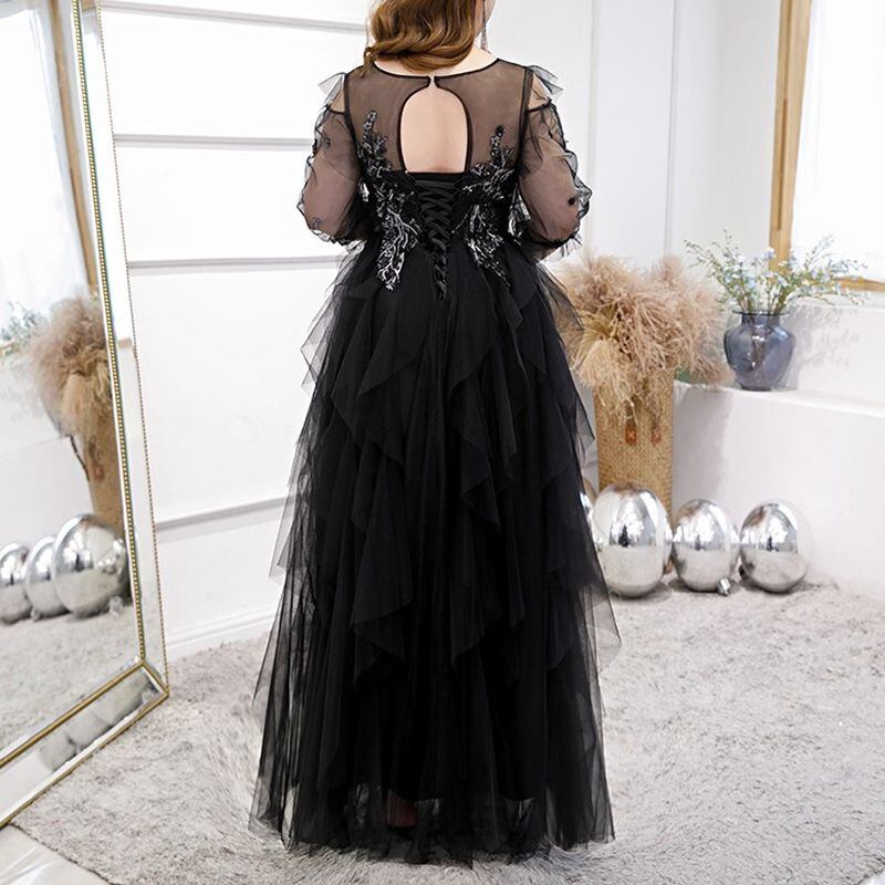 【3XL〜7XL】ティアードチュールドレス　D1572