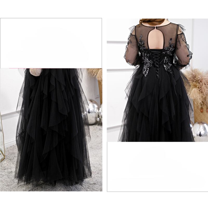 【3XL〜7XL】ティアードチュールドレス　D1572