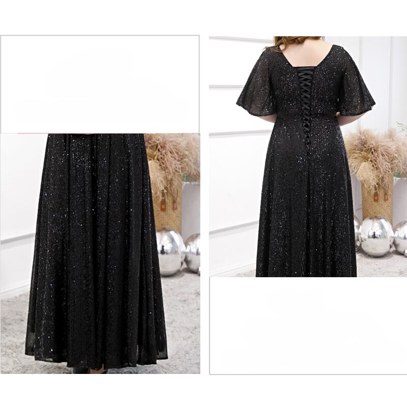 【3XL〜7XL】スパンコールフレアスリーブドレス　D1585