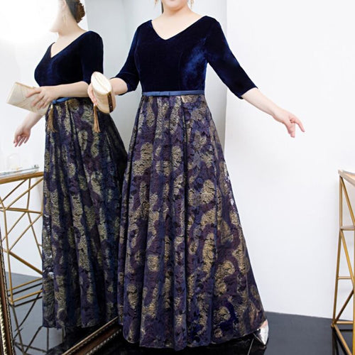 【3XL〜7XL】ベルベット切替デザインドレス　D1610