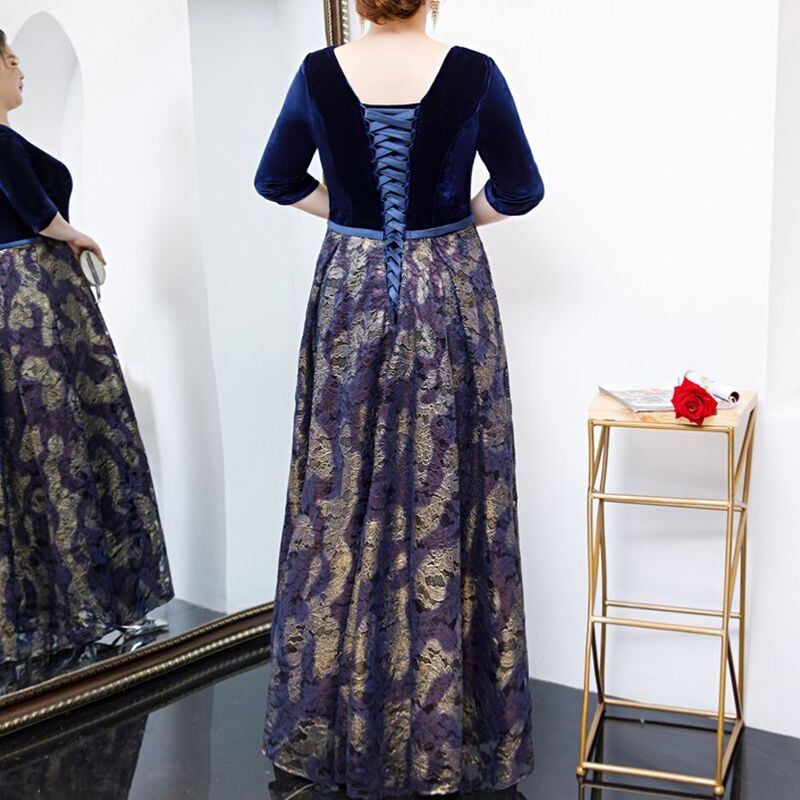 【3XL〜7XL】ベルベット切替デザインドレス　D1610