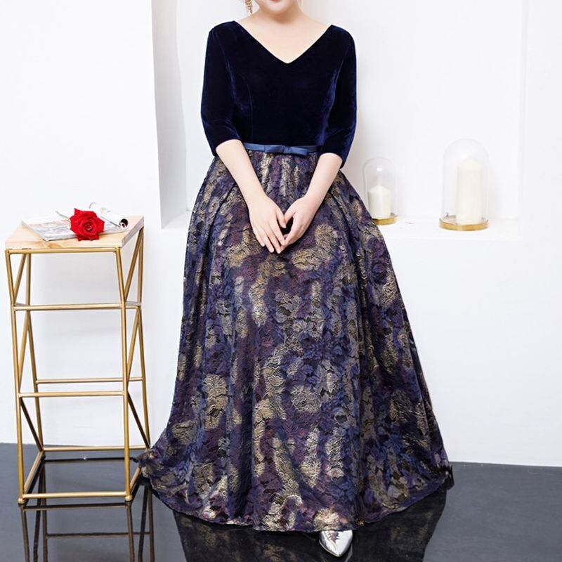 【3XL〜7XL】ベルベット切替デザインドレス　D1610