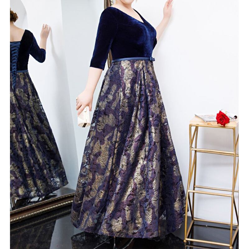 【3XL〜7XL】ベルベット切替デザインドレス　D1610