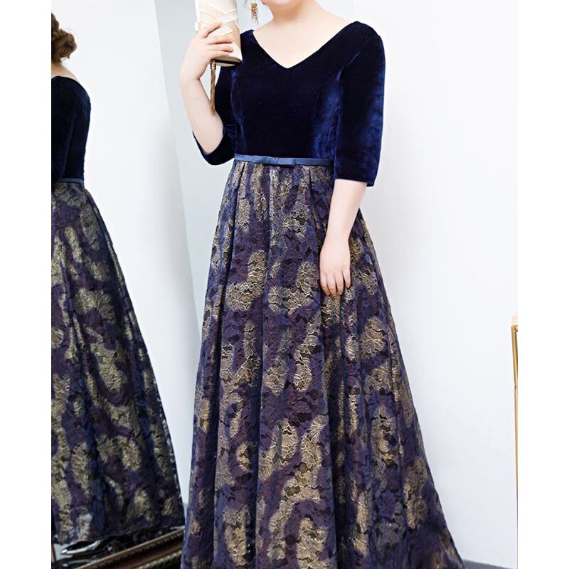 【3XL〜7XL】ベルベット切替デザインドレス　D1610