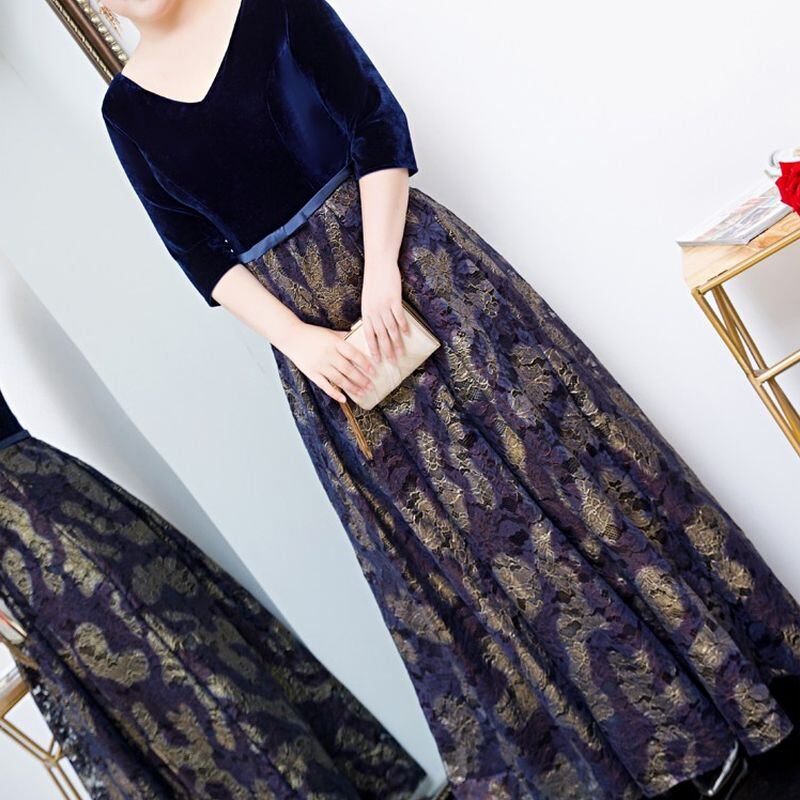 【3XL〜7XL】ベルベット切替デザインドレス　D1610
