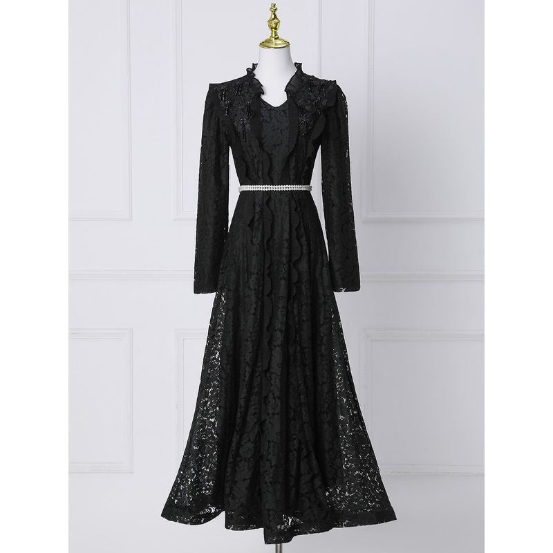 レースフリルワンピースドレス　2color　D2157