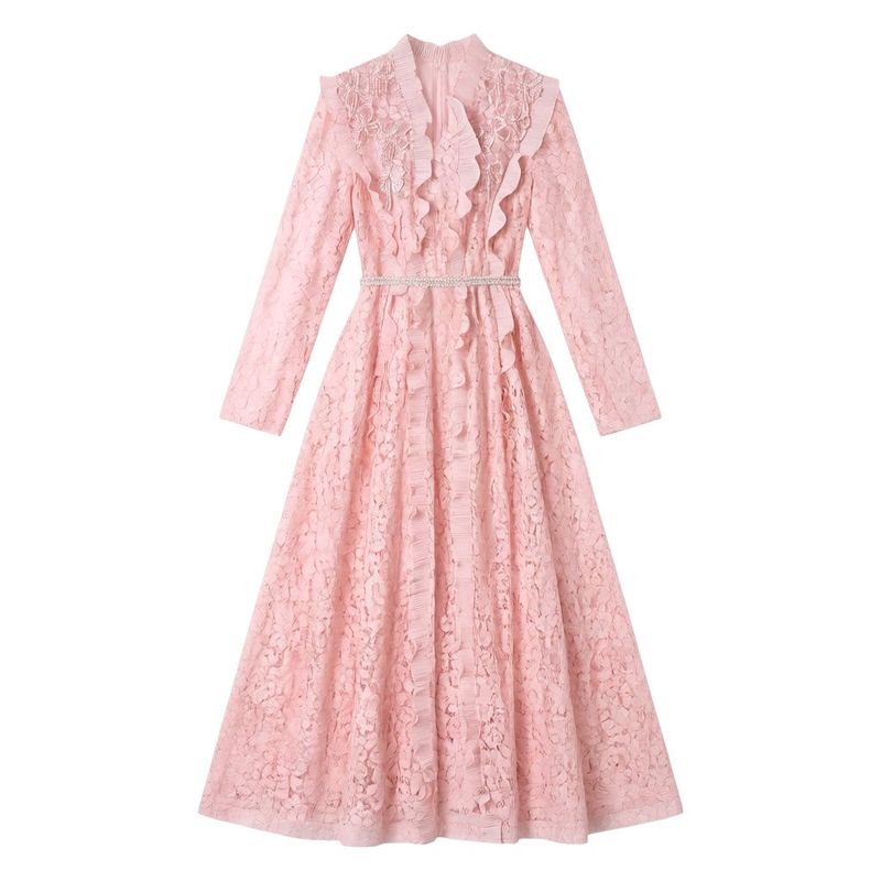 レースフリルワンピースドレス　2color　D2157