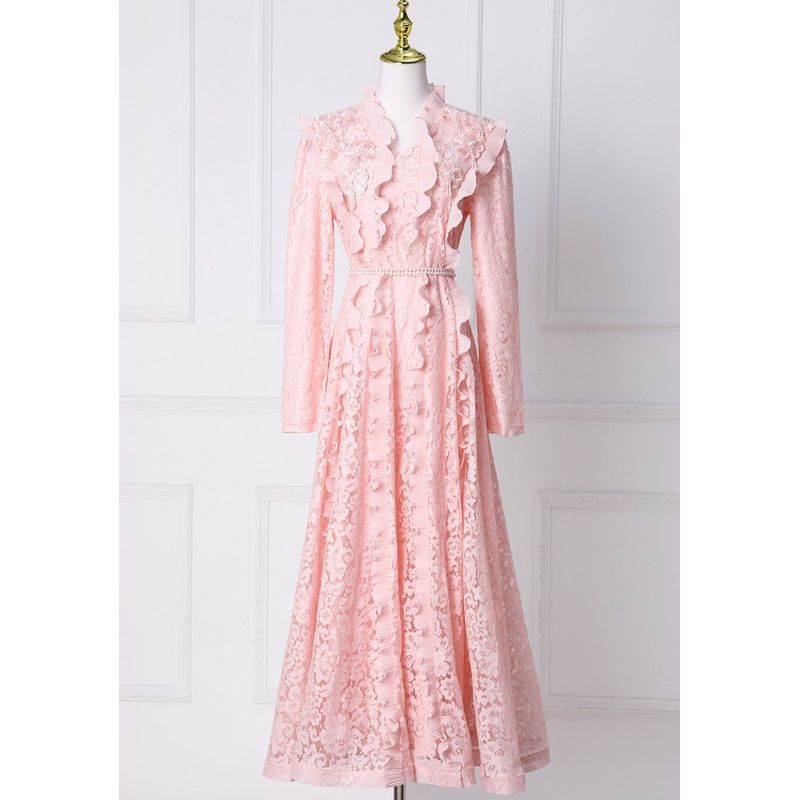 レースフリルワンピースドレス　2color　D2157