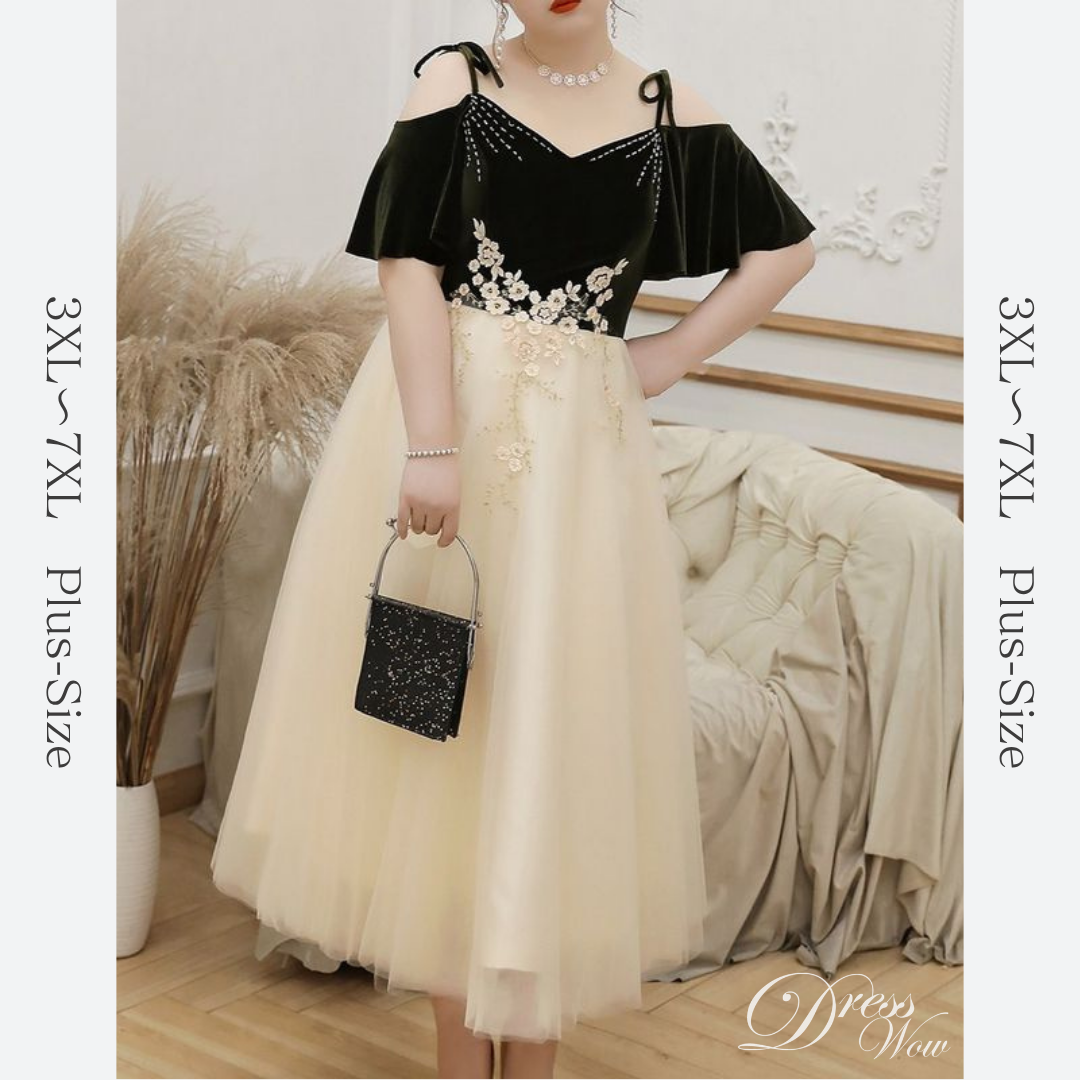 【3XL〜7XL】シャンパンバイカラードレス　D2057