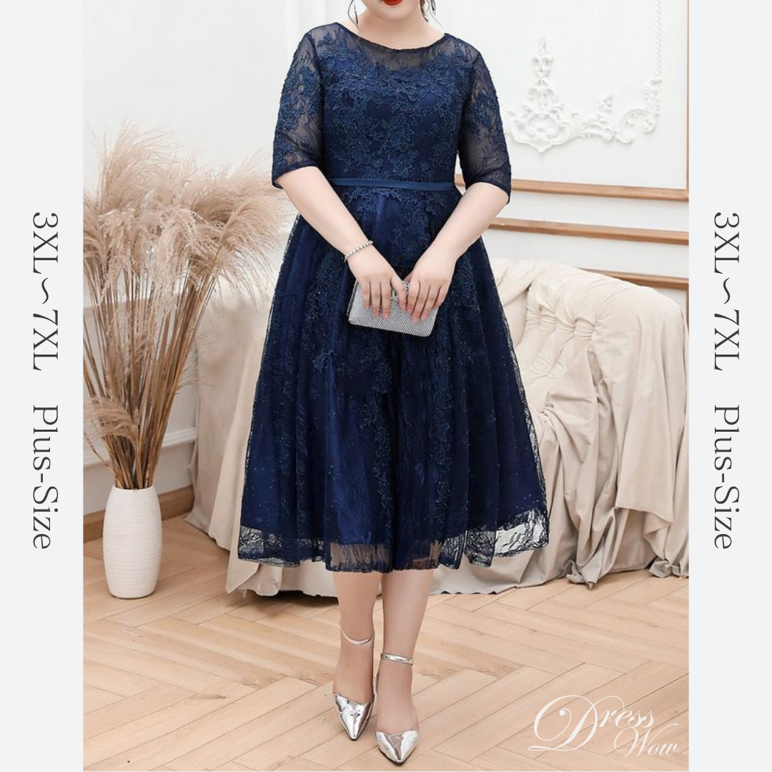 【3XL〜7XL】シアーウエストマークミディドレス　2type　D2055