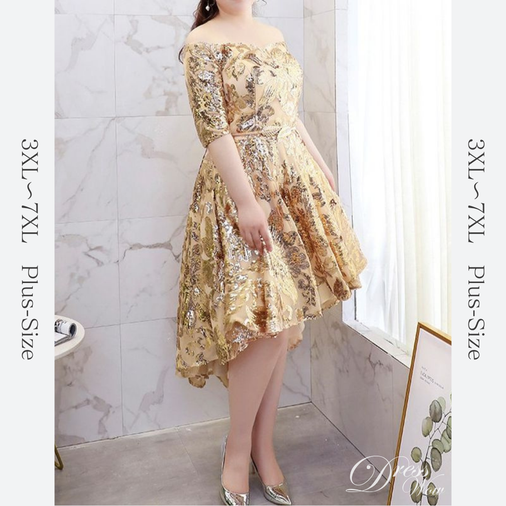 【3XL〜7XL】スパンコールフィッシュテールドレス　D2056